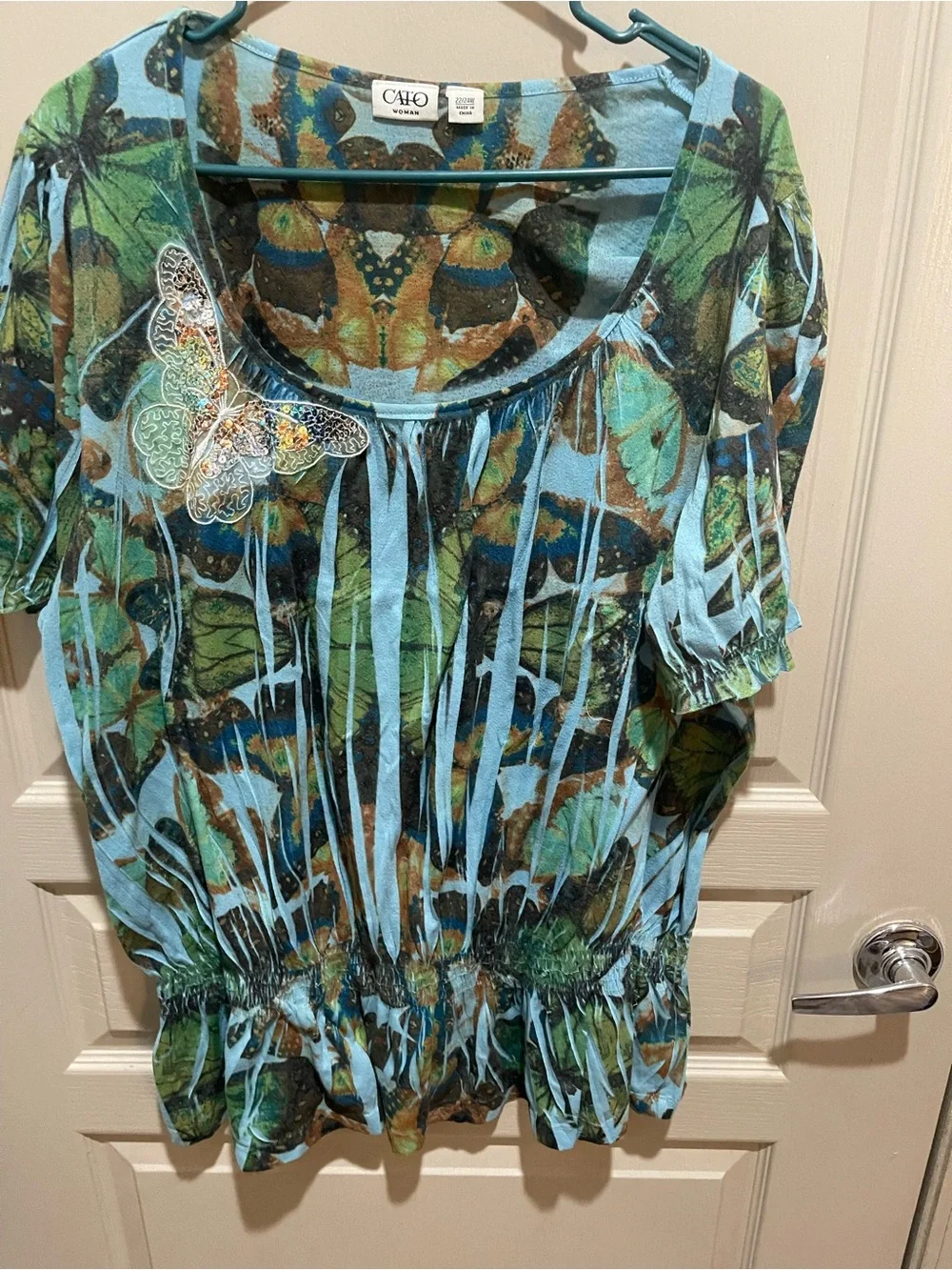 Cato Green and Blue Butterfly Peasant Tunic - Picture 2 of 5